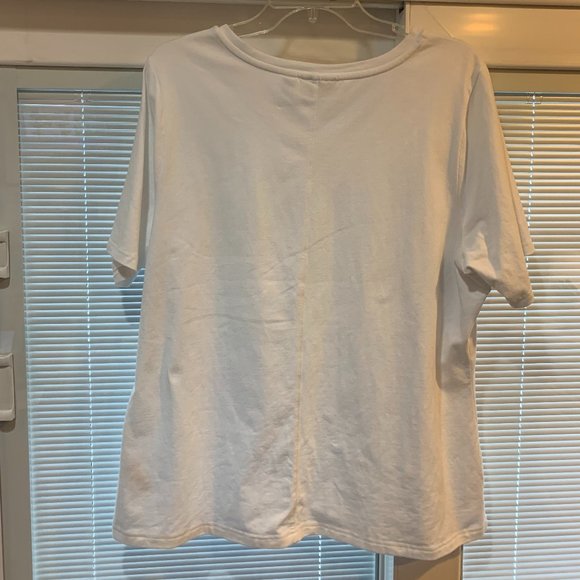 NWOT Denim & Co Women's Cotton Blend Tunic V-Neck Short Sleeve Shirt White Sz Lg - Picture 2 of 8